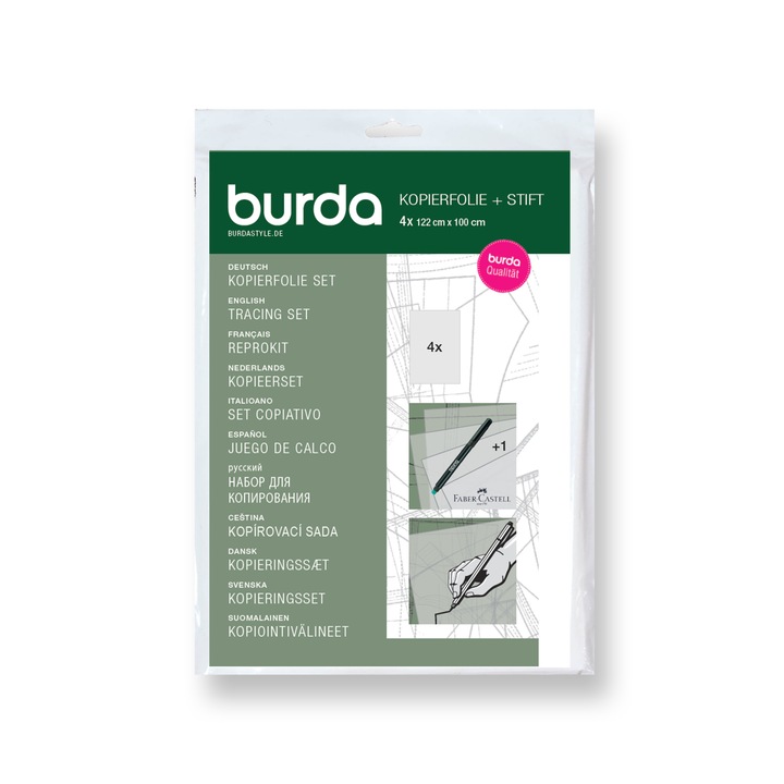 Прозрачно фолио за прехвърляне и рисуване на модели Burda Style, Включена химикалка, 4 листа, 122 x 100 см