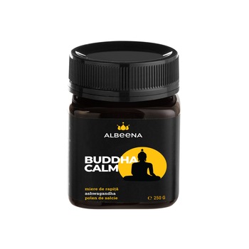 Buddha calm, Albeena, 250gr - mix cremos din miere cruda de rapita, ashwagandha si polen crud de salcie Buddha calm, Albeena, 250gr - mix cremos din miere cruda de rapita, ashwagandha si polen crud de salcie