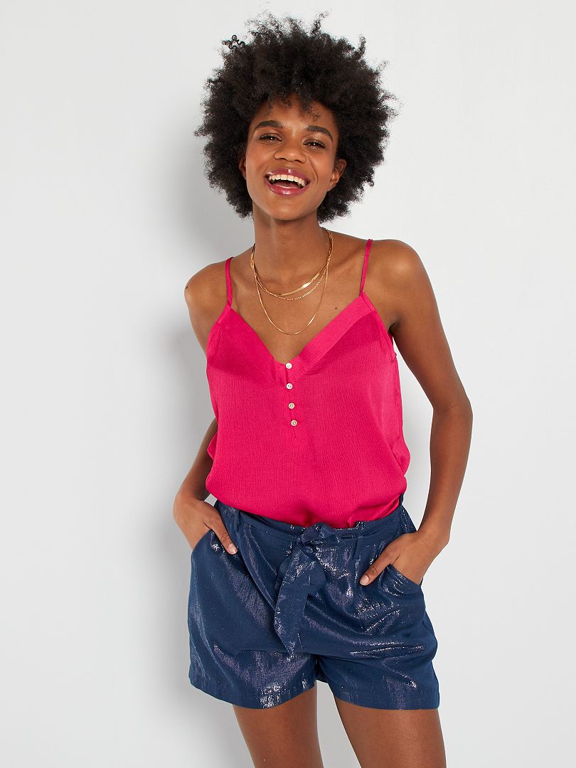 KIABI, Top cu decolteu in V si fenta cu nasturi, Corai