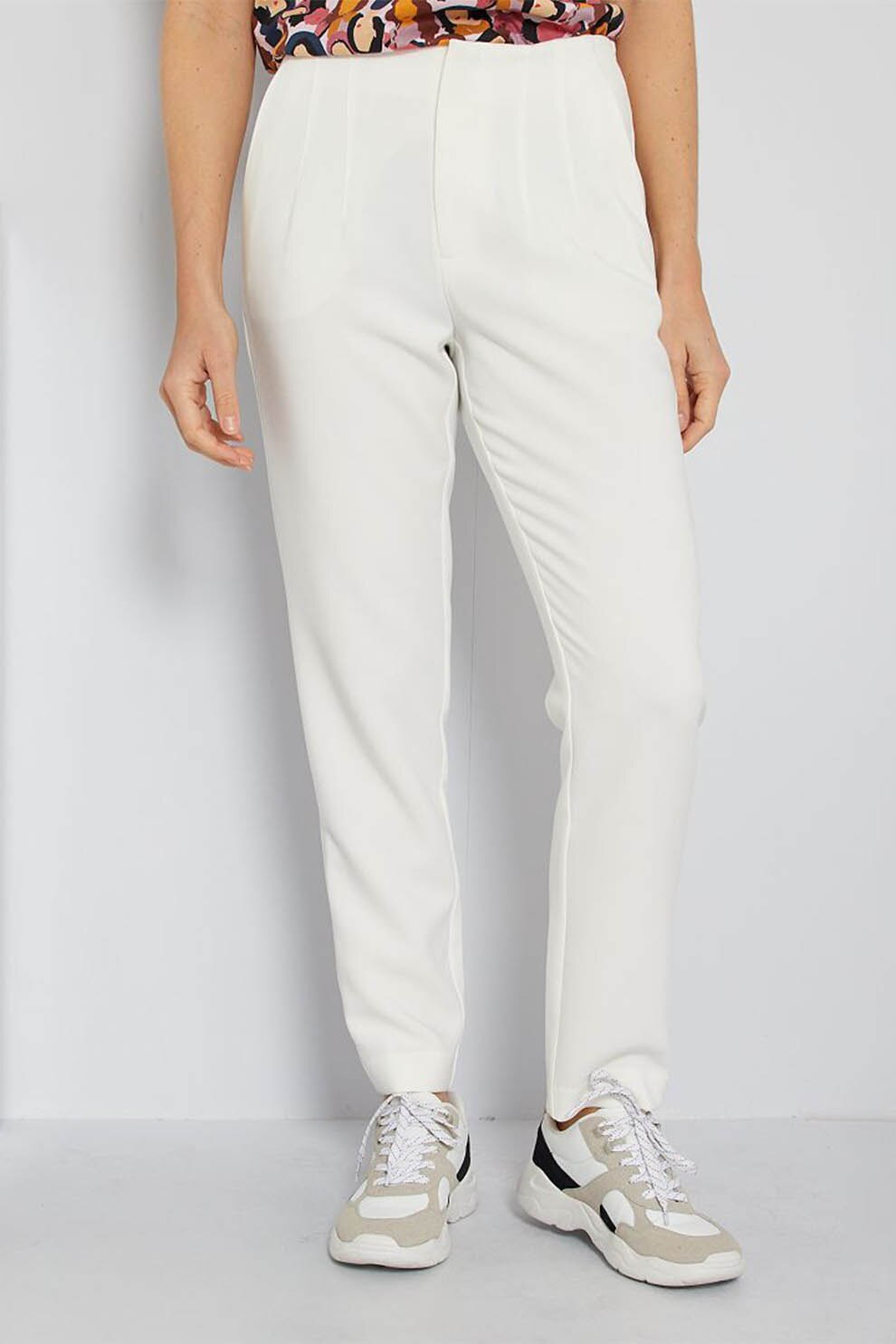 KIABI, Pantaloni drepti cu pliuri frontale, Alb
