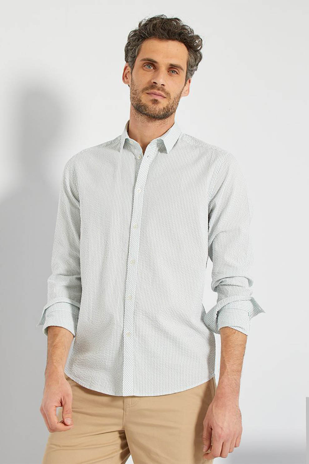 KIABI, Camasa regular fit cu guler clasic, Albastru pastel