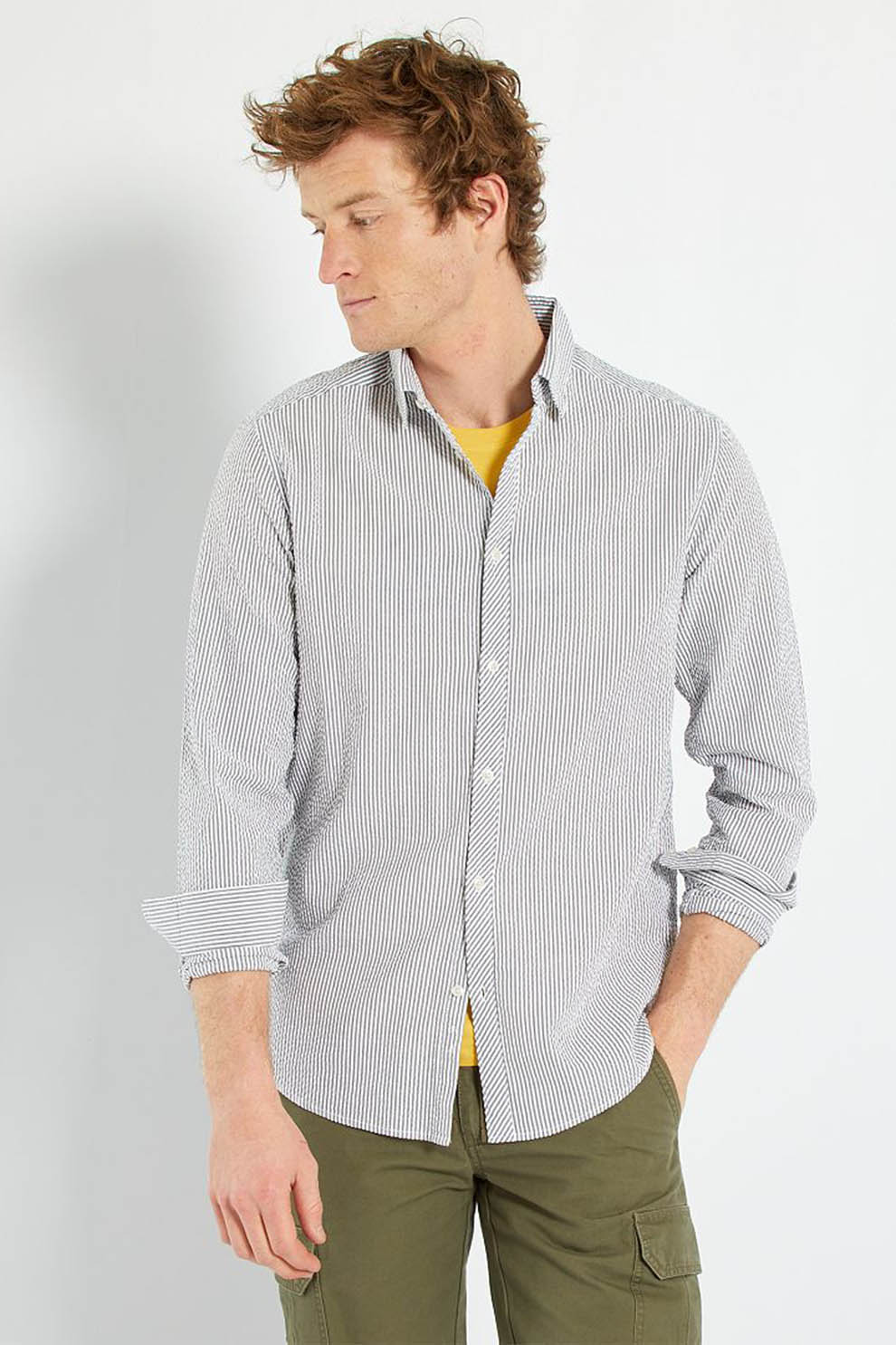 KIABI, Camasa regular fit cu guler clasic, Gri