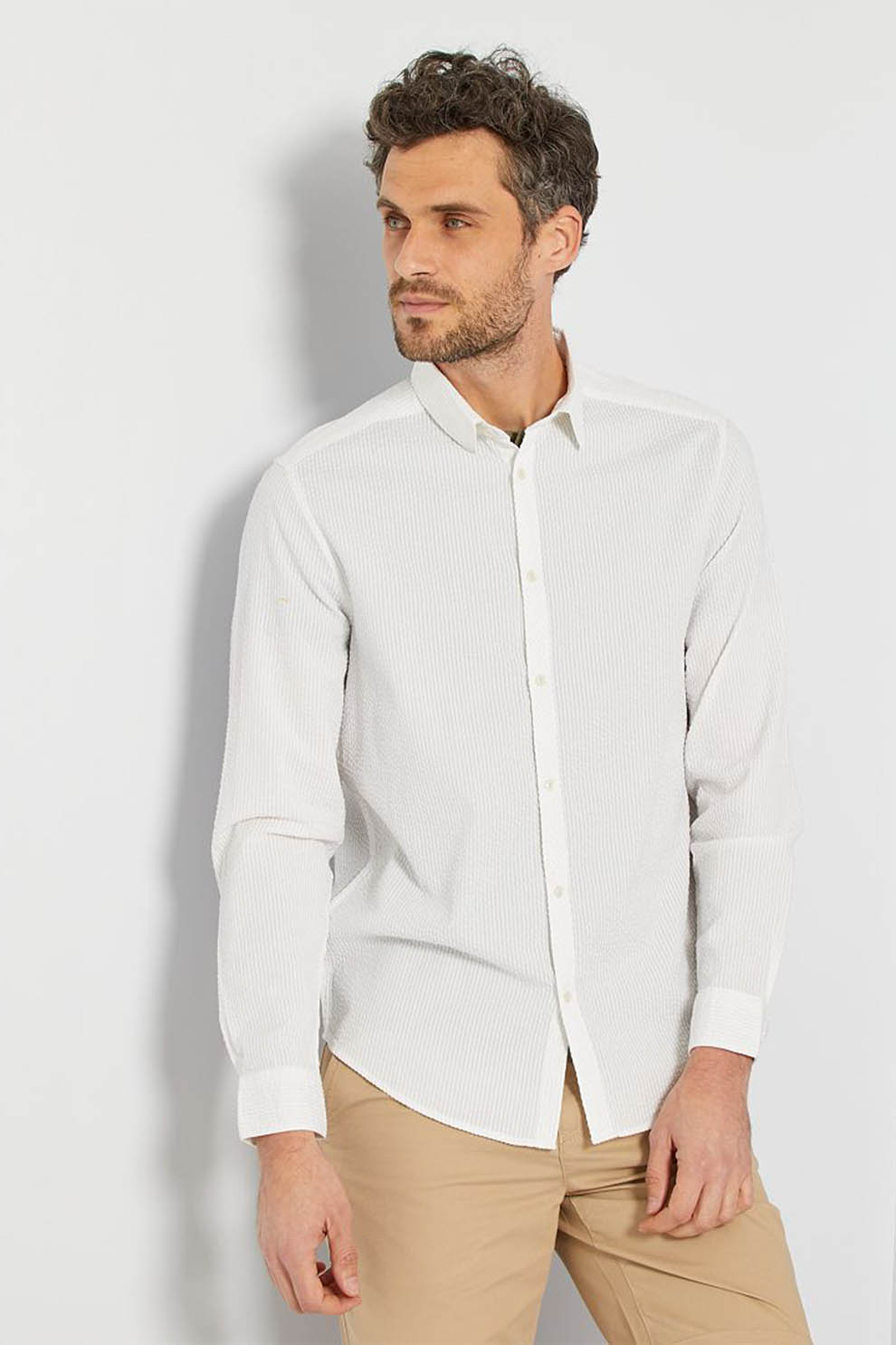 KIABI, Camasa regular fit cu guler clasic, Alb