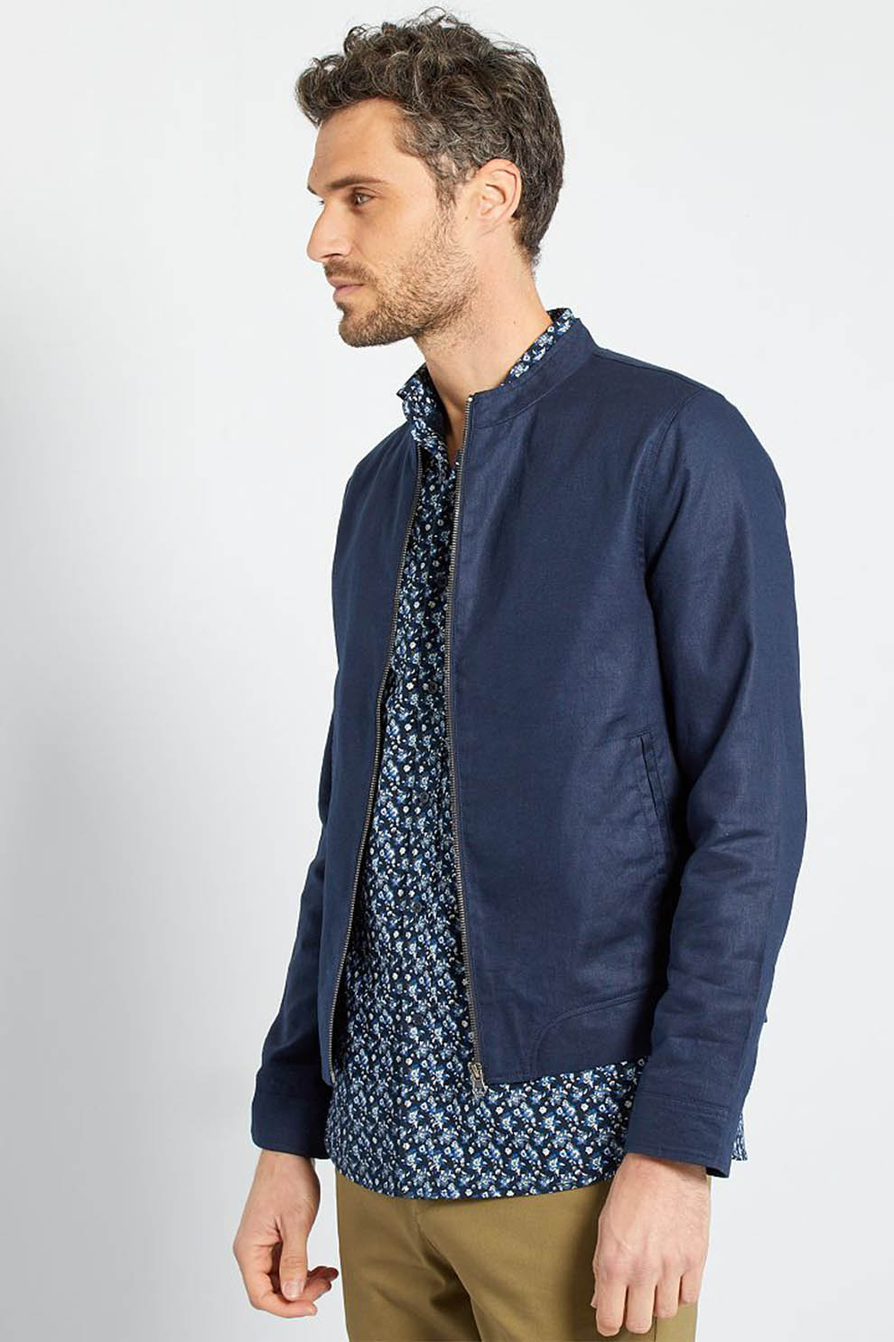 KIABI, Jacheta usoara din amestec de in cu fermoar, Bleumarin