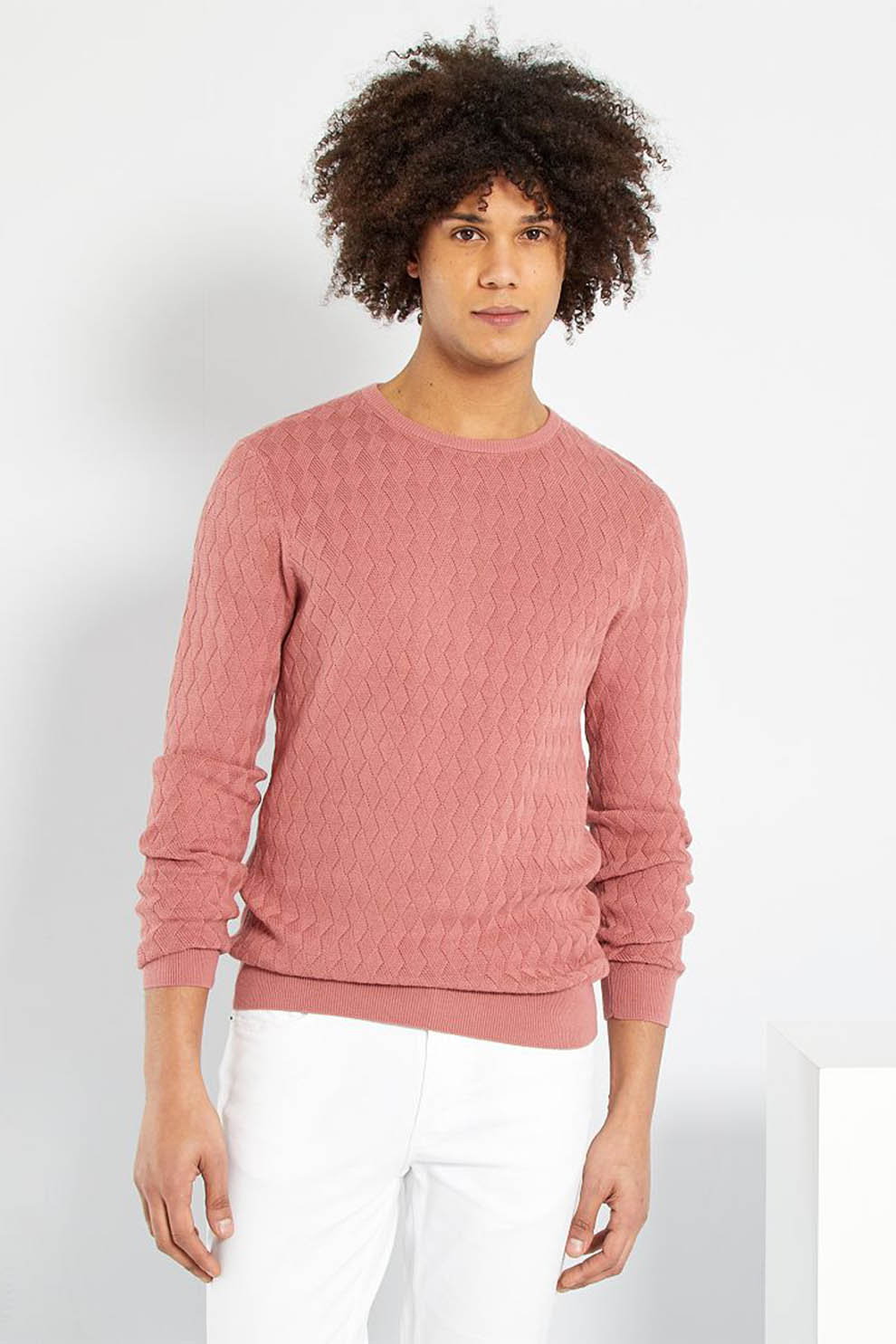 KIABI, Pulover cu decolteu la baza gatului cu aspect texturat, Roz prafuit