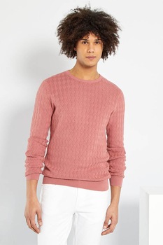 KIABI, Pulover cu decolteu la baza gatului cu aspect texturat, Roz prafuit KIABI, Pulover cu decolteu la baza gatului cu aspect texturat, Roz prafuit