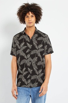 KIABI, Camasa regular fit cu imprimeu tropical, Negru KIABI, Camasa regular fit cu imprimeu tropical, Negru