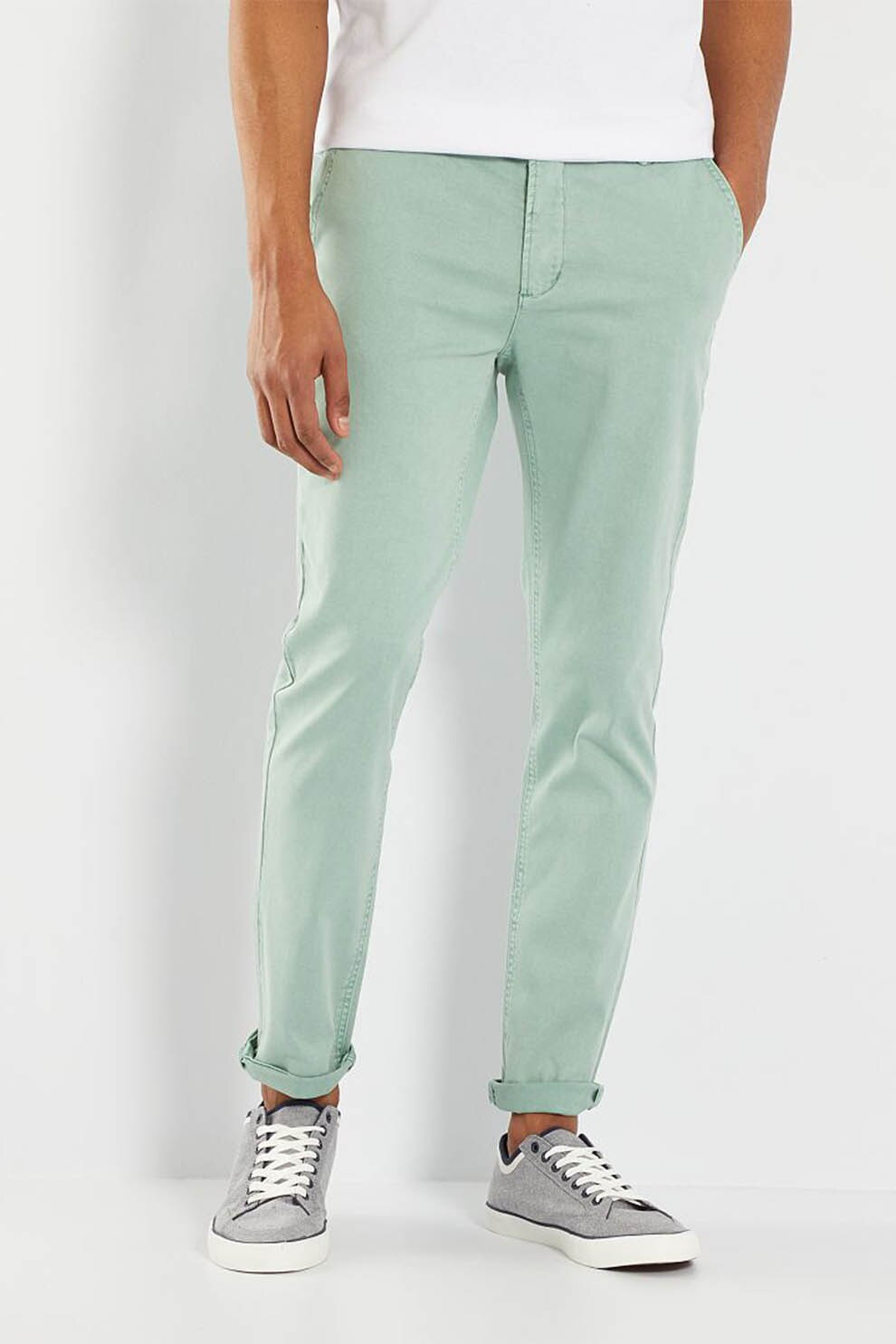 KIABI, Pantaloni chino slim fit, Albastru pastel