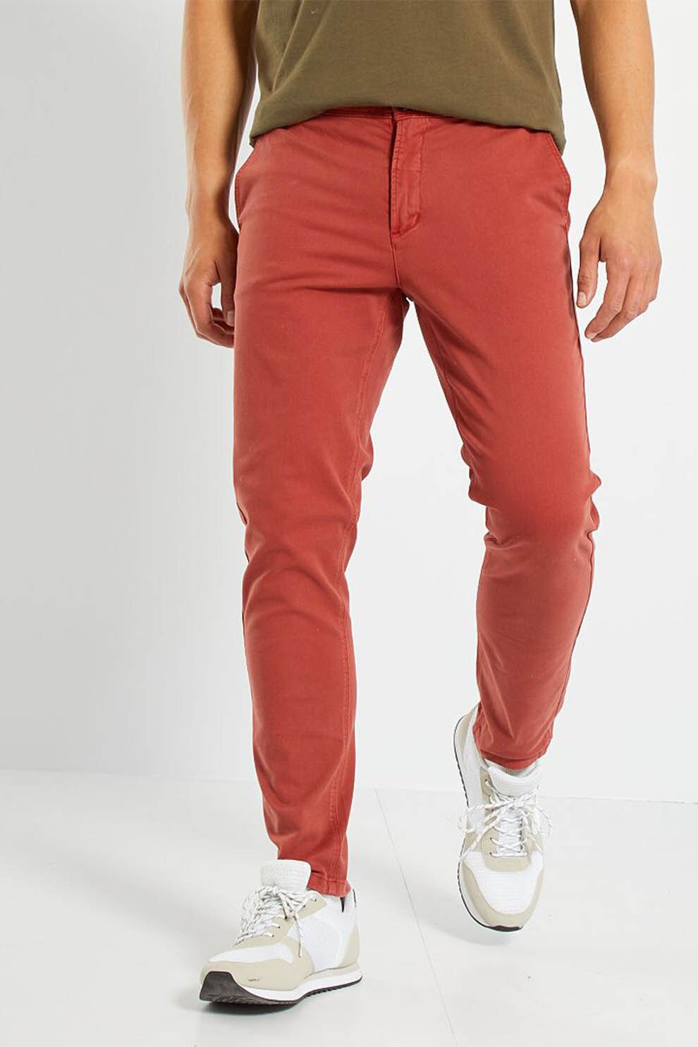 KIABI, Pantaloni chino slim fit, Rosu caramiziu