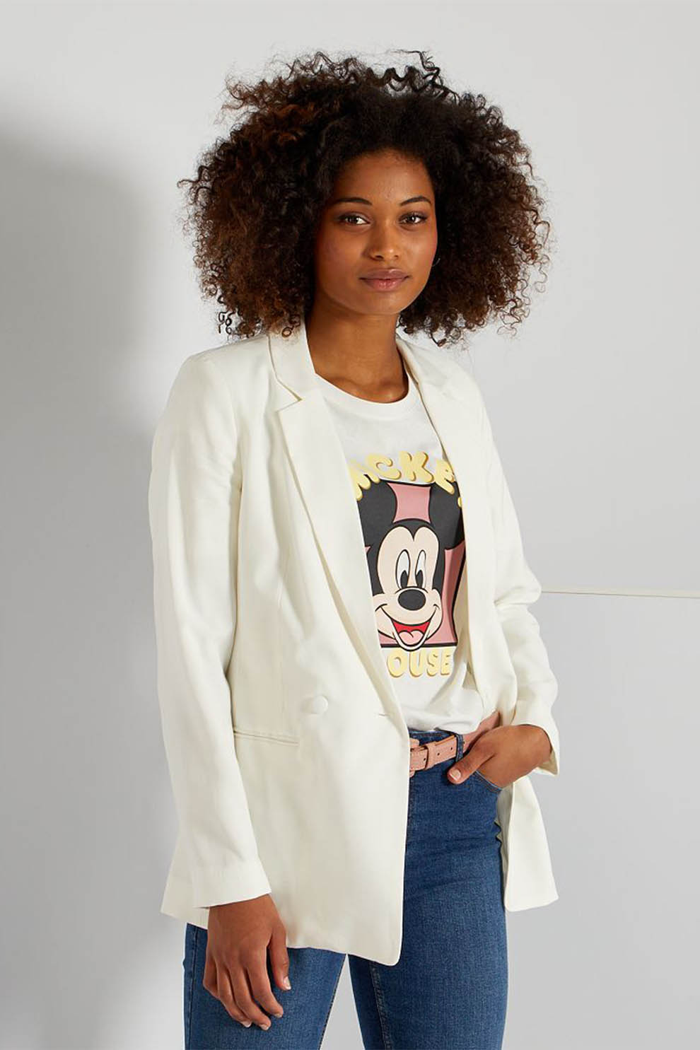 KIABI, Sacou cu doua randuri de nasturi si revere decupate, Alb