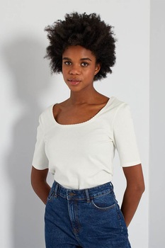 KIABI, Tricou cu striatii si margini valurite, Alb KIABI, Tricou cu striatii si margini valurite, Alb