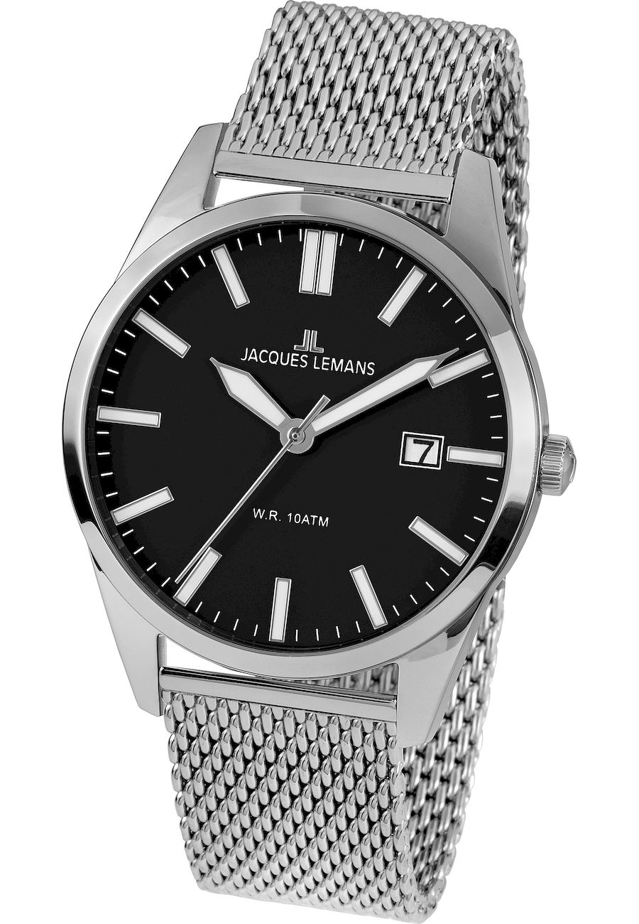 Ceas analogic barbatesc, Jacques-Lemans, 1-2002K, 40 mm, Argintiu/Negru