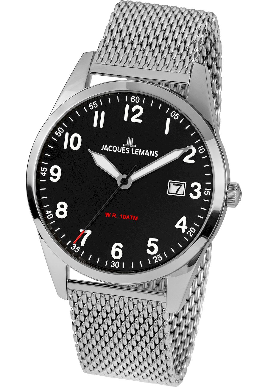 Ceas analogic barbatesc, Jacques-Lemans, 1-2002H, 40 mm, Argintiu/Negru