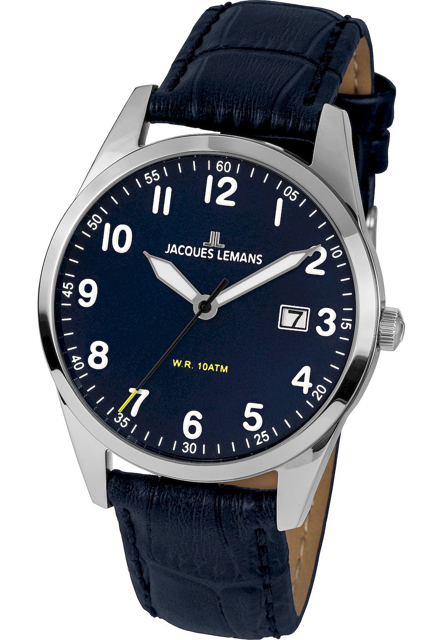 Ceas analogic barbatesc, Jacques-Lemans, 1-2002C, 40 mm, Bleumarin/Argintiu