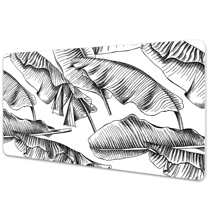 Mapa birou. protectie pentru birou. Frunze Negre. Alb-Negru. 90 cm x 45 cm. 010250300040100010925