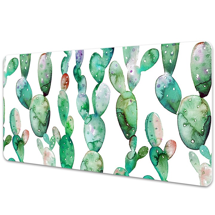 Mapa birou. din PVC. pentru protectie masa. Acuarela Cactusi. Verde. 120 cm x 60 cm. 010250300030100011914