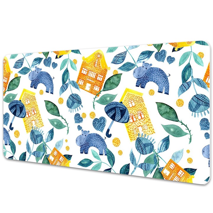 Mouse Pad Protectie Birou, model cu frunze si case, bmat-3435, 90x45cm