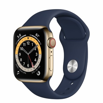 Apple Watch 6, GPS, Cellular, Carcasa Gold Stainless Steel 40mm, Deep Navy Sport band Apple Watch 6, GPS, Cellular, Carcasa Gold Stainless Steel 40mm, Deep Navy Sport band