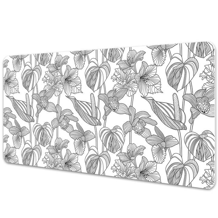 Mapa birou. din PVC. pentru protectie masa. Contururi Flori. Gri. 120 cm x 60 cm. 010250300030100013162