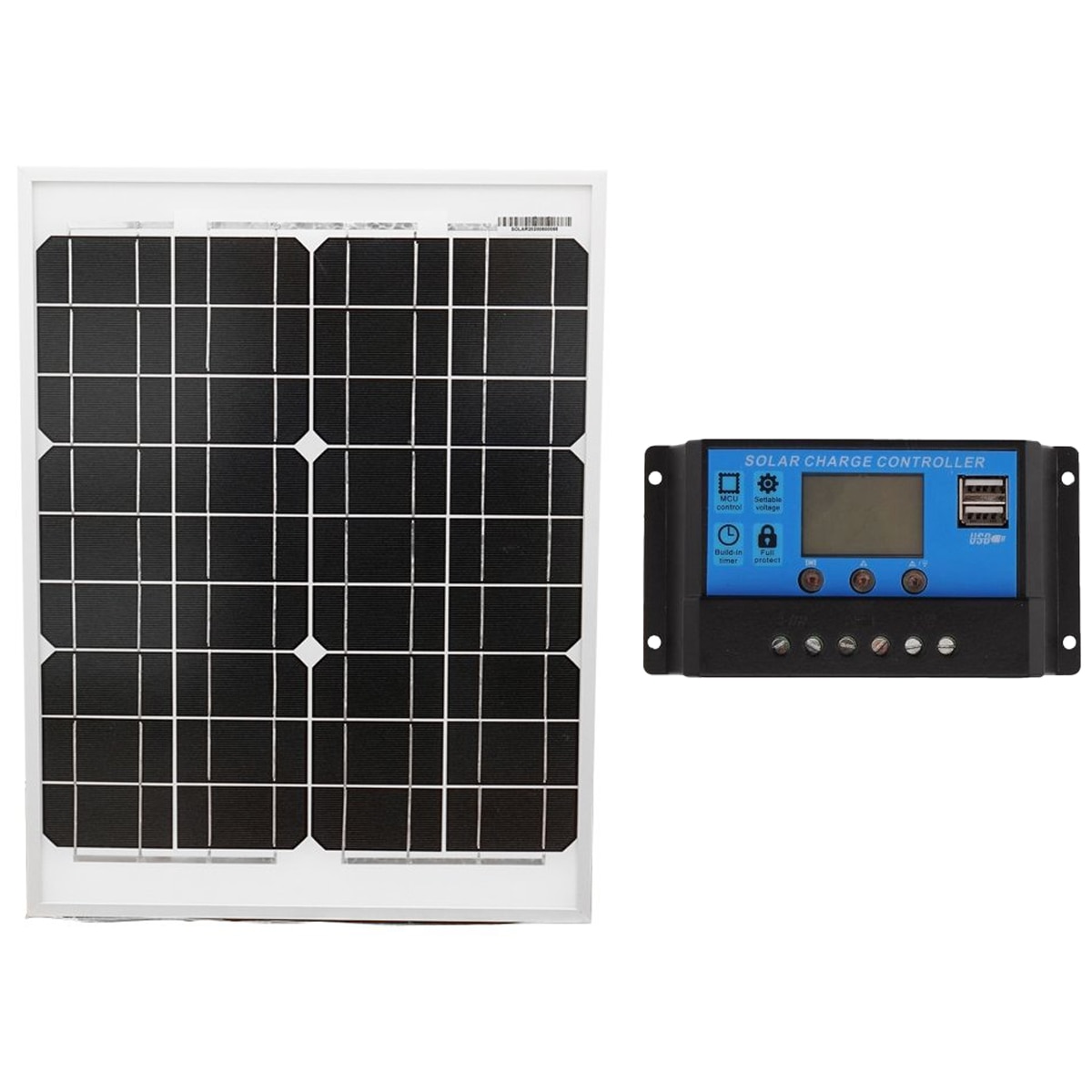 Kit Panou solar 20W, brand PYRAMID®, fotovoltaic, monocristalin, controller 30A 12/24V , cablu de conectare, tensiune maxima 18V, PS-PYR20