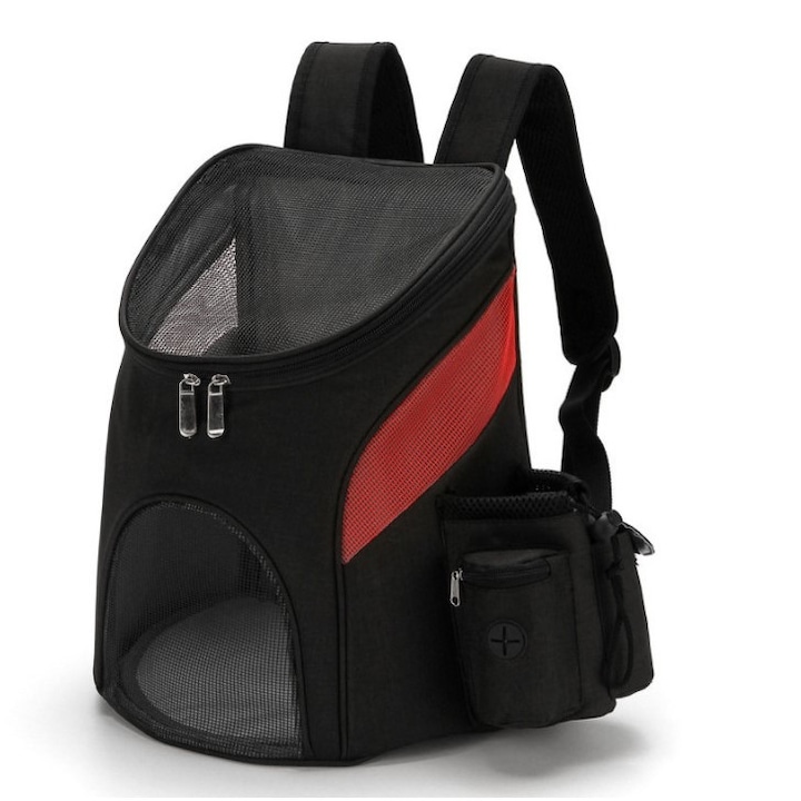 Kölyökkutya/macska szállító hátizsák, maximum 6 kg, 45x36x30 cm, fekete-piros