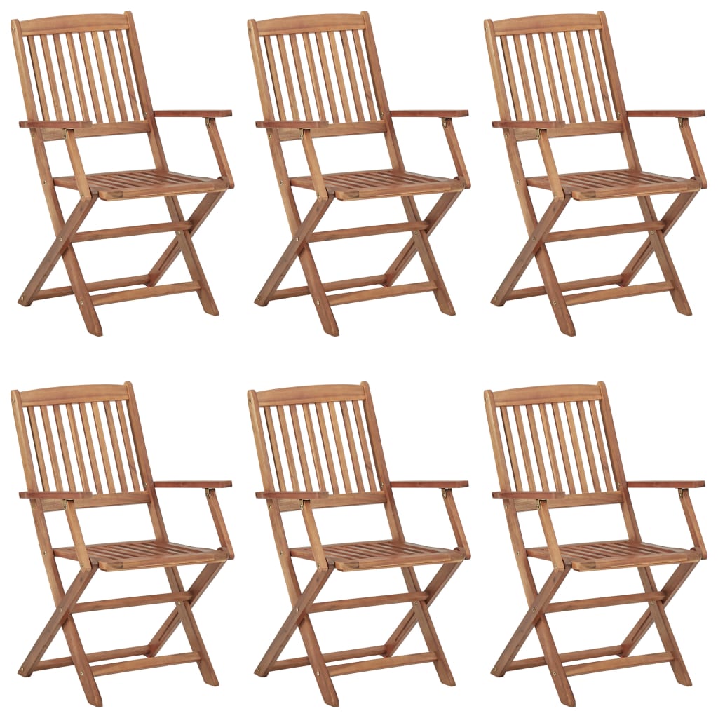 Set de 6 scaune pliabile de gradina din lemn masiv vidaXL, Lemn, 54 x 57 x 91 cm, Maro