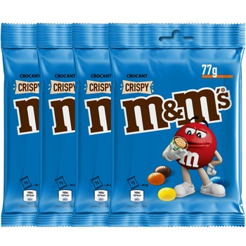 Bomboane cu miez din orez crocant in ciocolata cu lapte M&M's Crispy 4x77g, 308g Bomboane cu miez din orez crocant in ciocolata cu lapte M&M's Crispy 4x77g, 308g