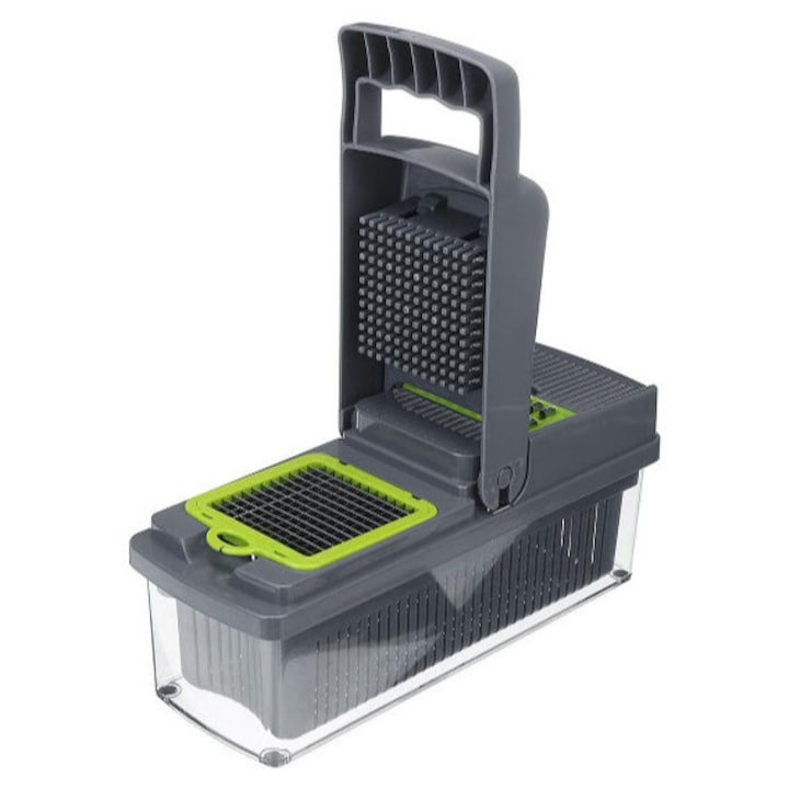 Razatoare multifunctionala EasySlices, pentru legume si fructe, 14 accesorii incluse, 33 cm, usor de utilizat si curatat, gri/verde, Doty