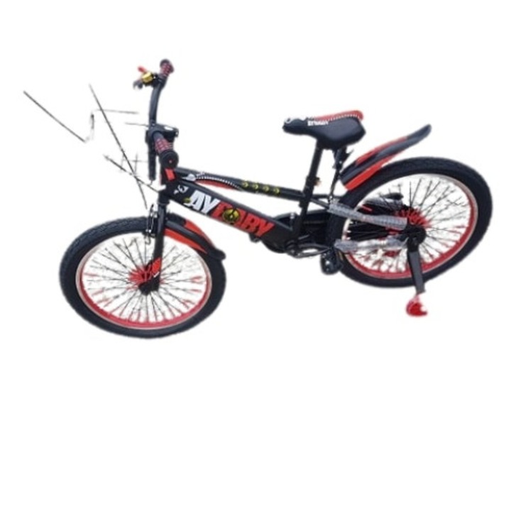 Велосипед Go Kart 20" Ay Baby, за деца от 6-10 години, с кош за играчки, силиконови помощни колела, черен и червен цвят