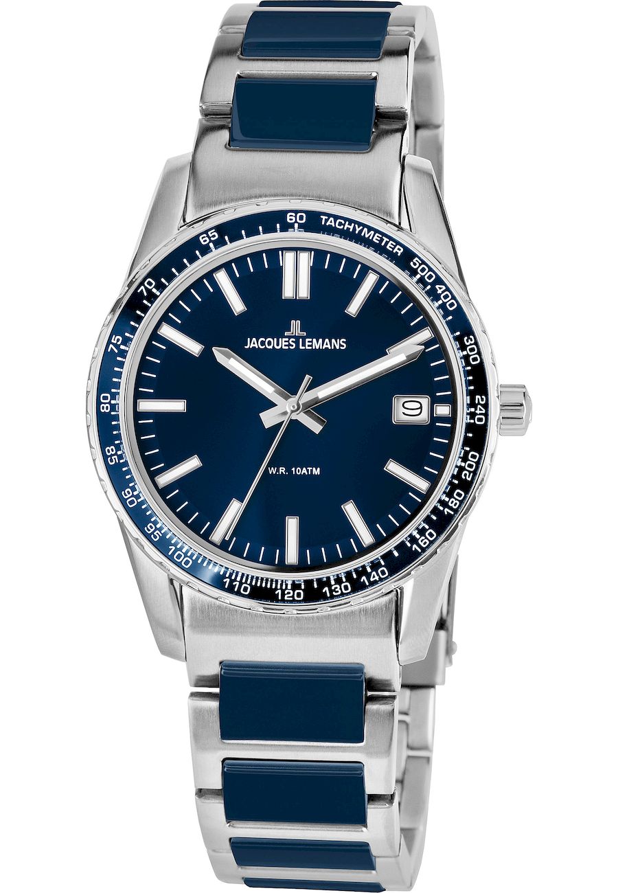 Ceas analogic unisex, Jacques-Lemans, 1-2060I, 39 mm, Albastru/Argintiu