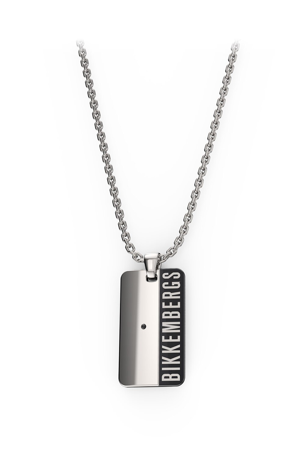 Bikkembergs, Colier de otel inoxidabil cu un diamant, Argintiu/Negru
