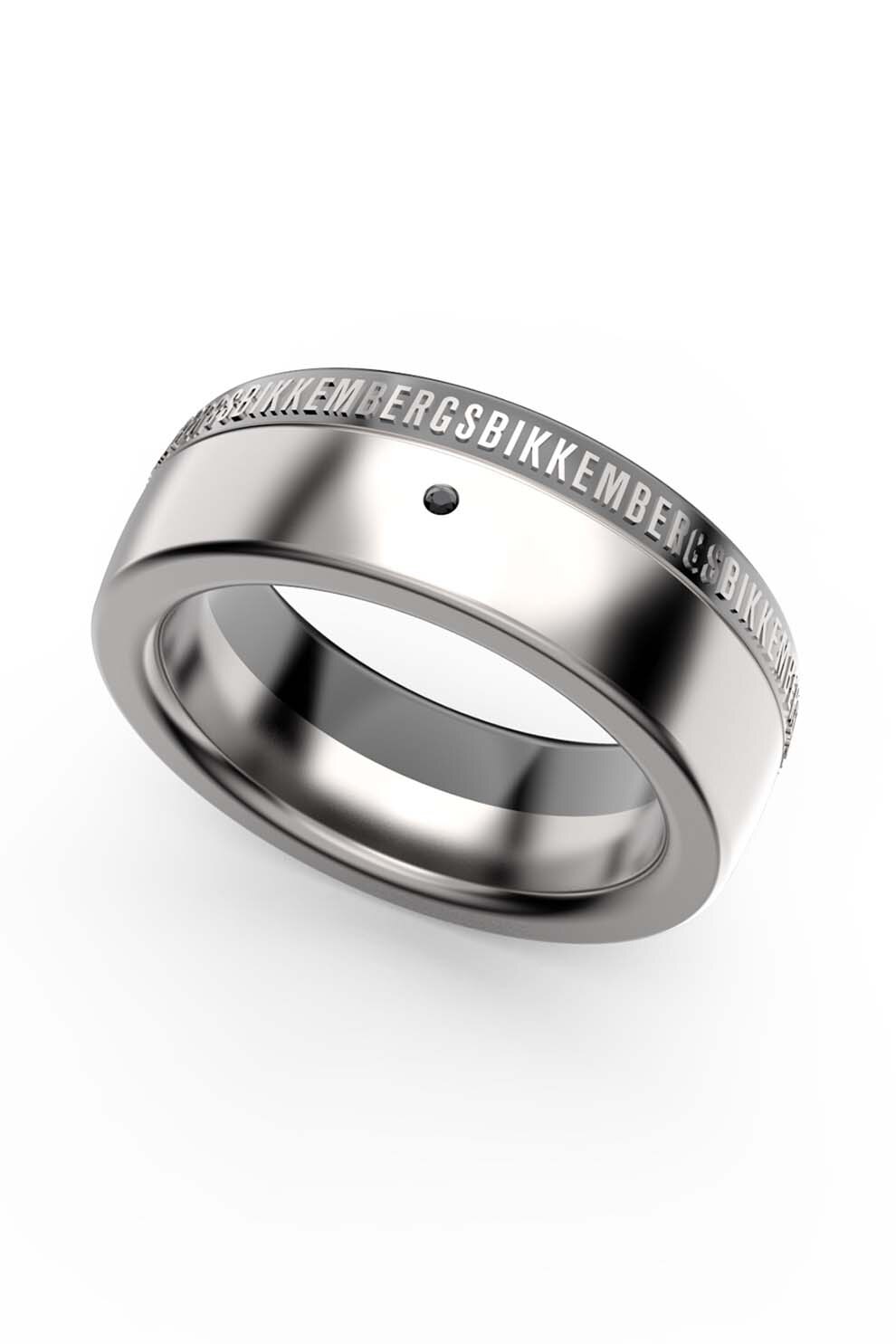 Bikkembergs, Inel de otel inoxidabil decorat cu un diamant, Argintiu/Negru, 64 MM Standard