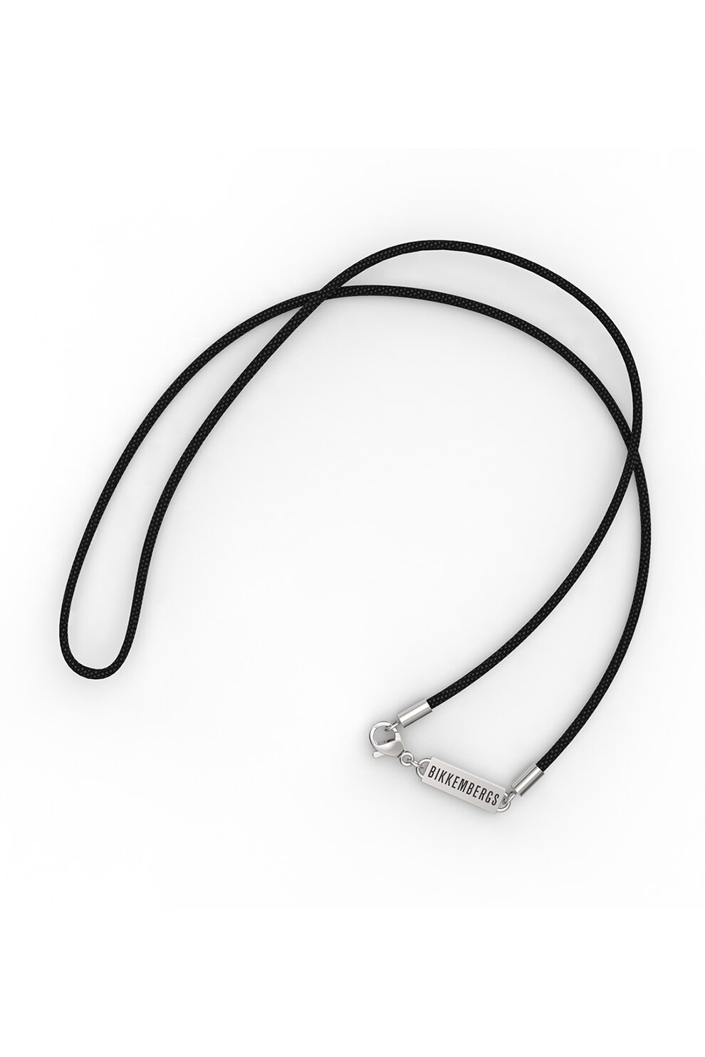 Bikkembergs, Colier de piele lacuita cu pandantiv tip placuta cu logo, Argintiu/Negru