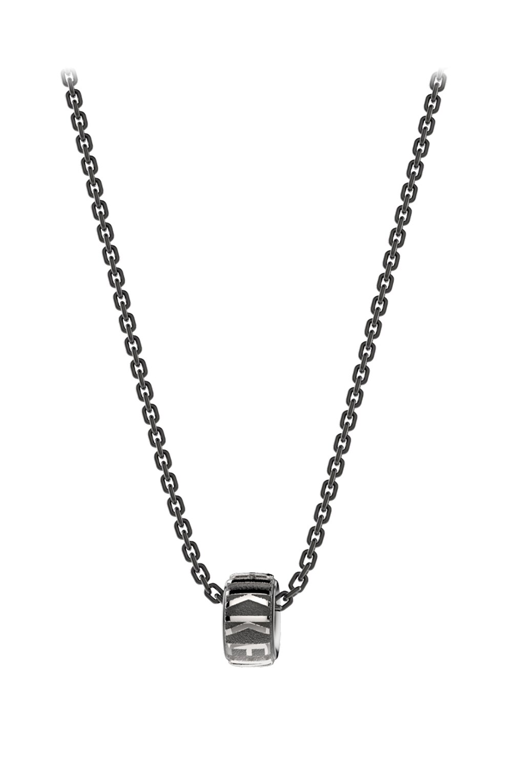 Bikkembergs, Colier cu pandantiv cu logo in relief, Negru/Argintiu