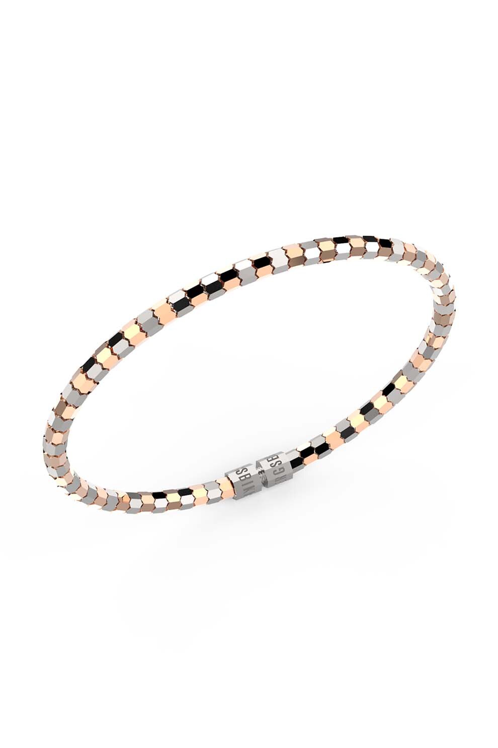 Bikkembergs, Bratara de otel inoxidabil cu doua nuante, Auriu rose/Argintiu