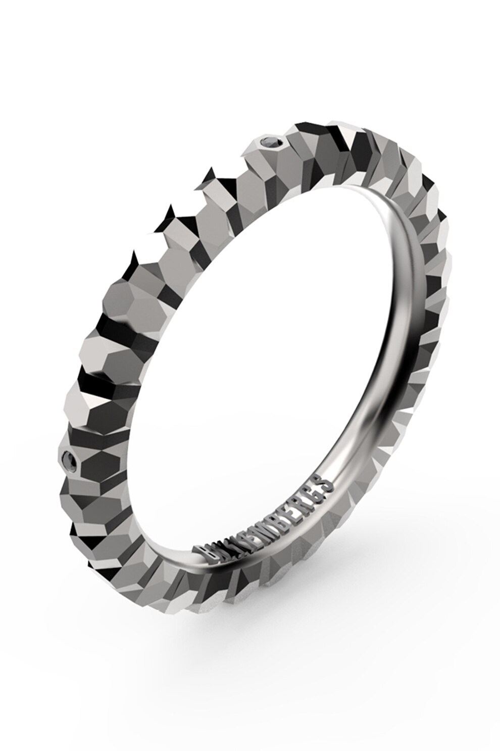 Bikkembergs, Inel de otel inoxidabil cu multifatete si un diamant, Argintiu, 64 MM Standard