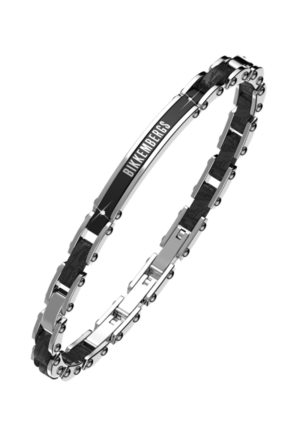 Bikkembergs, Bratara de otel inoxidabil cu 2 diamante, Argintiu/Negru