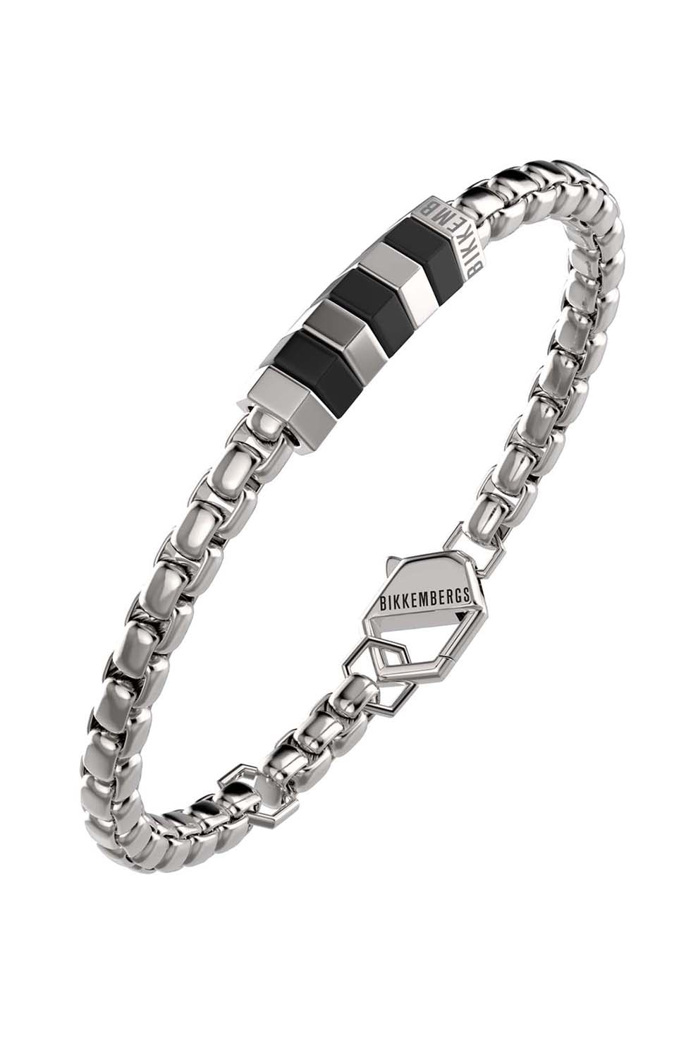 Bikkembergs, Bratara din lant cu logo, Argintiu/Negru