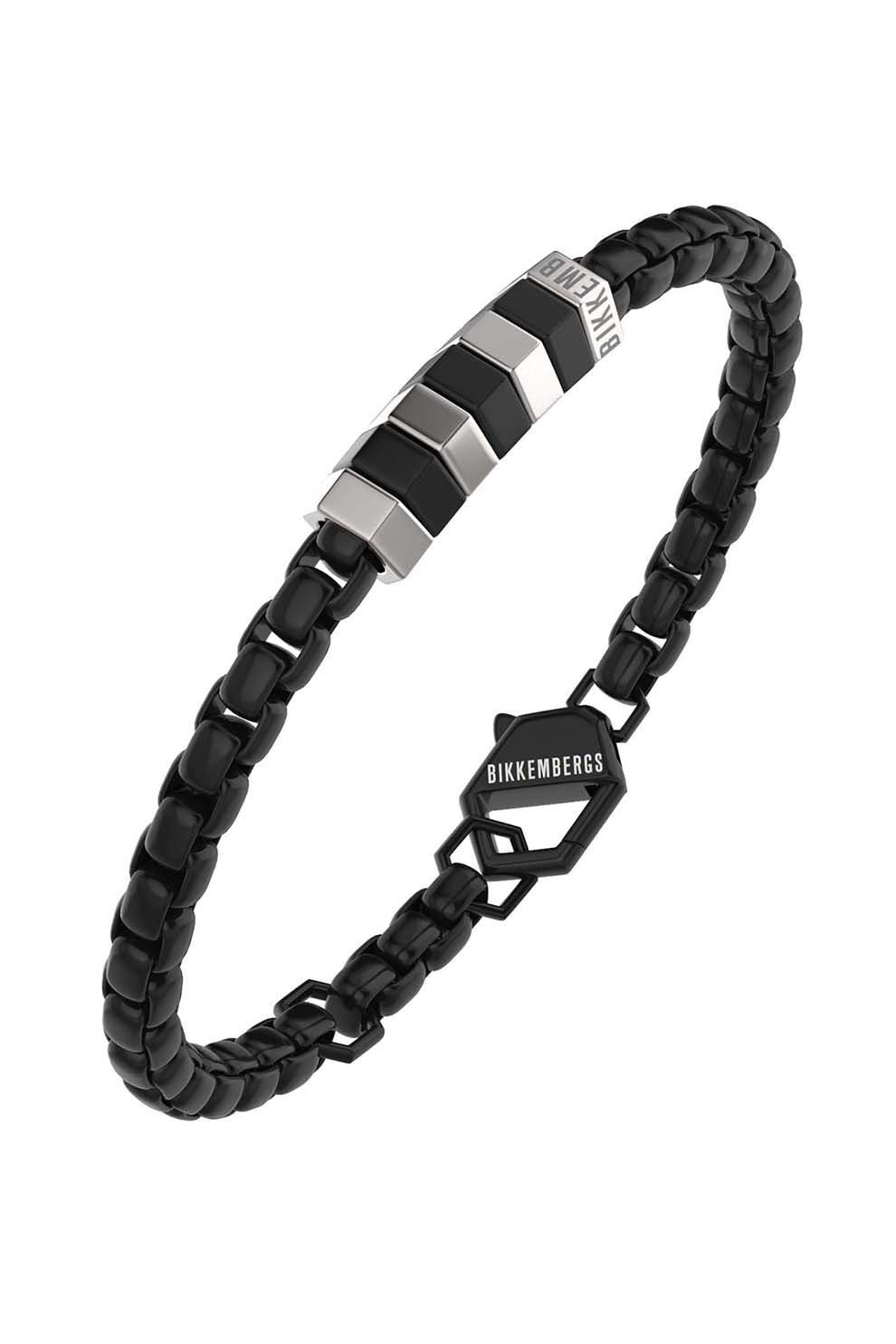 Bikkembergs, Bratara din lant cu logo, Negru/Argintiu