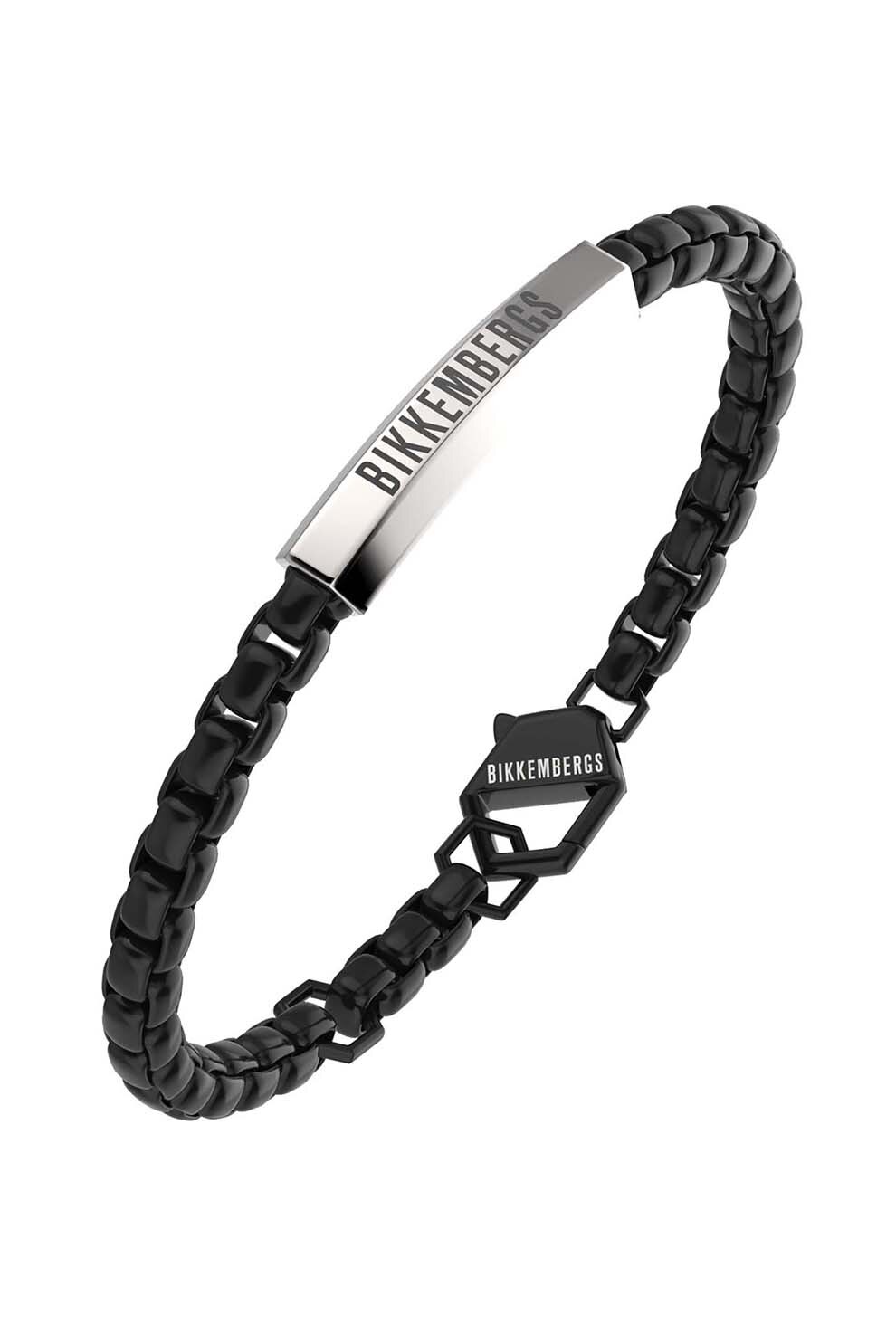 Bikkembergs, Bratara-lant din otel inoxdabil, Negru/Argintiu