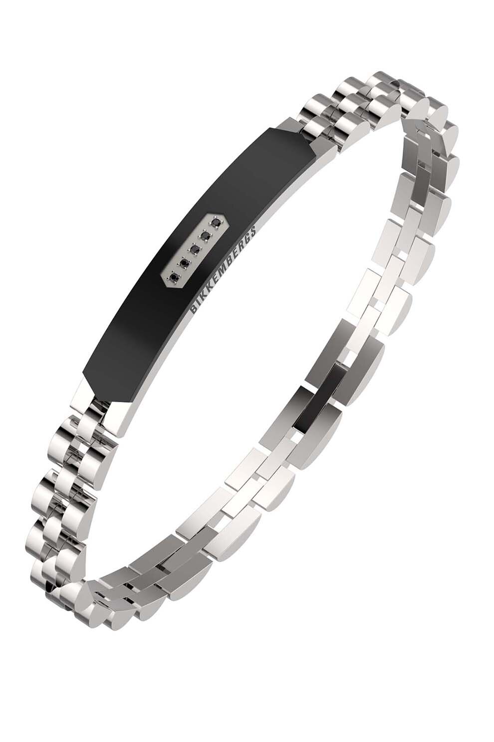 Bikkembergs, Bratara din otel inoxidabil decorata cu 5 diamante, Argintiu/Negru