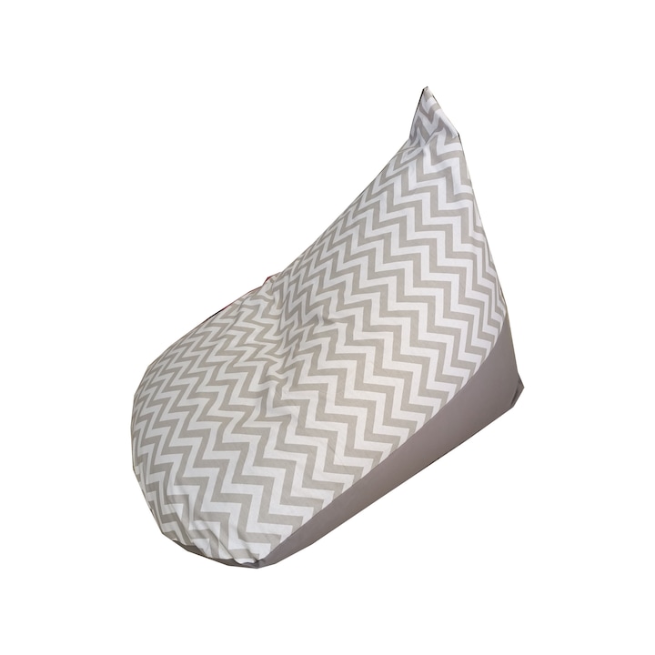 Fotoliu puf tip bean bag pentru copii, Husa detasabila, Model Gri chewron, 65x95 cm