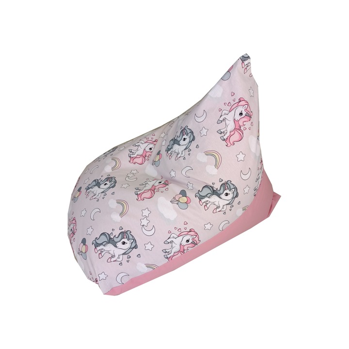 Fotoliu puf tip bean bag pentru copii, Husa detasabila, Model Unicorni, 65x95 cm
