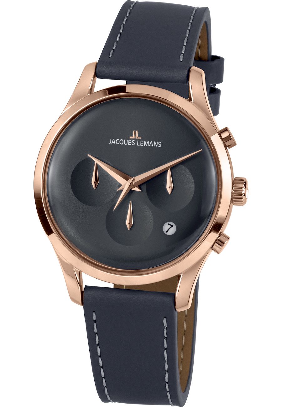 Ceas analogic unisex, Jacques-Lemans, 1-2067E, 38 mm, Negru/Rose Gold