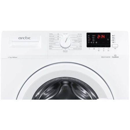 Masina de spalat rufe Slim Arctic APL71424XLW0, 7 kg, 1400 RPM, Clasa D, Silent Inverter Motor, ExtraSteam, Add-In, Aqua Surf, Ecran LCD, Alb
