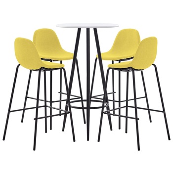 Set 5 piese mobilier de bar, masa cu 4 scaune, vidaXL, Textil/MDF/Otel, 60 x 107,5 cm, Galben/Alb Set 5 piese mobilier de bar, masa cu 4 scaune, vidaXL, Textil/MDF/Otel, 60 x 107,5 cm, Galben/Alb