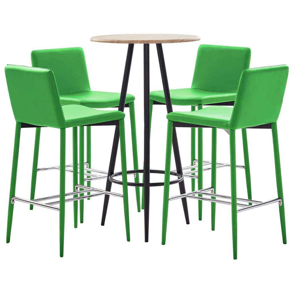 Set 5 piese mobilier de bar, masa cu 4 scaune, vidaXL, Piele ecologica/MDF/Otel, 60 x 107,5 cm, Verde/Maro