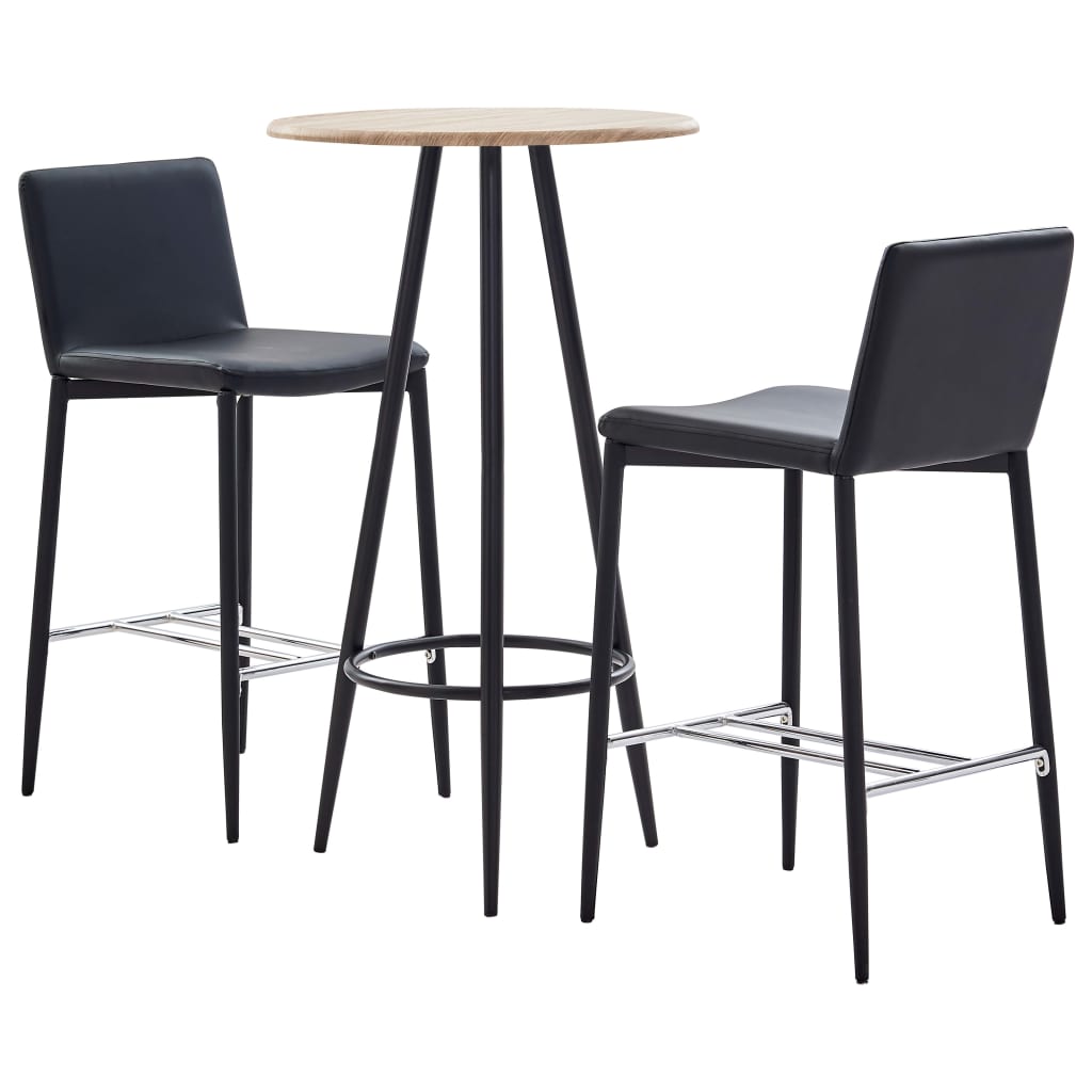 Set 3 piese mobilier de bar, masa cu 2 scaune, vidaXL, Piele ecologica/MDF/Otel, 60 x 107,5 cm, Negru/Maro