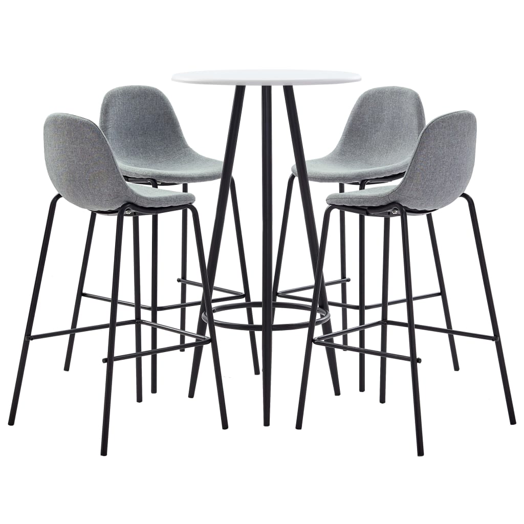 Set 5 piese mobilier de bar, masa cu 4 scaune, vidaXL, Textil/MDF/Otel, 60 x 107,5 cm, Gri/Alb