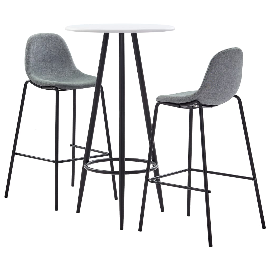 Set 3 piese mobilier de bar, masa cu 2 scaune, vidaXL, Textil/MDF/Otel, 60 x 107,5 cm, Gri/Alb